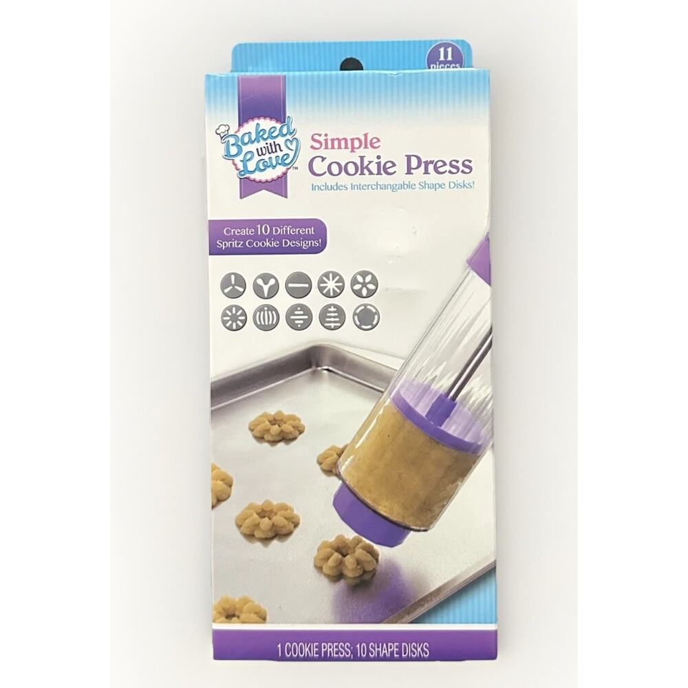 Spritz Cookie Simple Press w/ 10 Discs Shapes Baking Tool Set Baked With Love